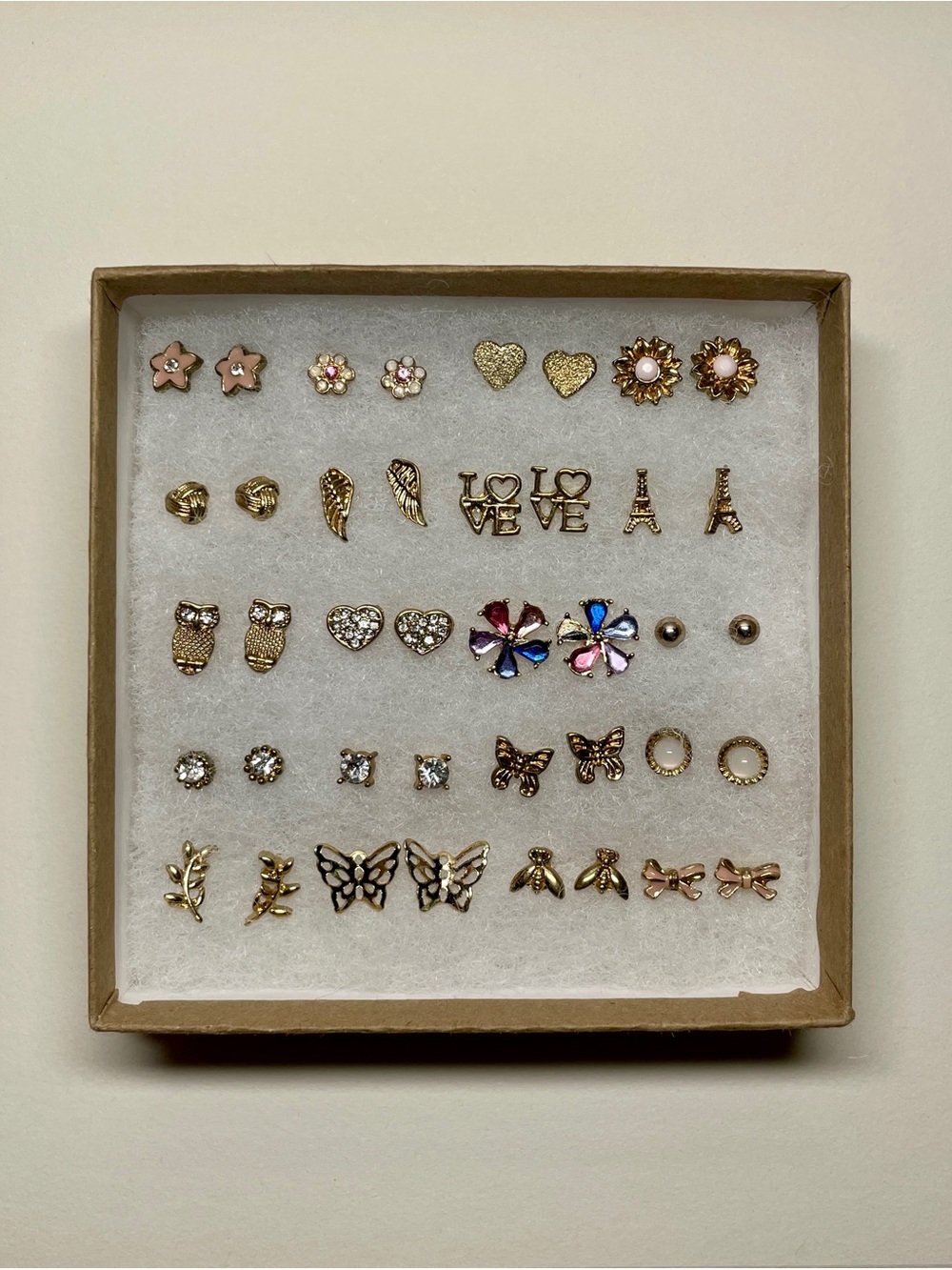 Gold-Tone Pink & Multicolor Stud Earring Set - 20 Pairs
